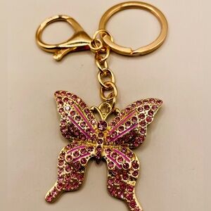 Butterfly pink rhinestone key chain. Key ring. Purse, bag, backpack charm. Bling
